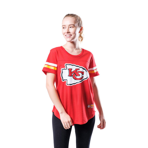 Ultra Game NFL Kansas City Chiefs Womens Soft Mesh Varsity Stripe T-Shirt|Kansas City Chiefs