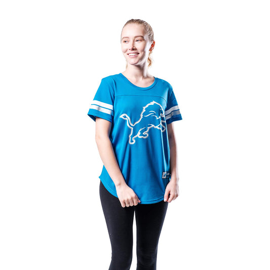 Ultra Game NFL Detroit Lions Womens Soft Mesh Varsity Stripe T-Shirt|Detroit Lions - UltraGameShop