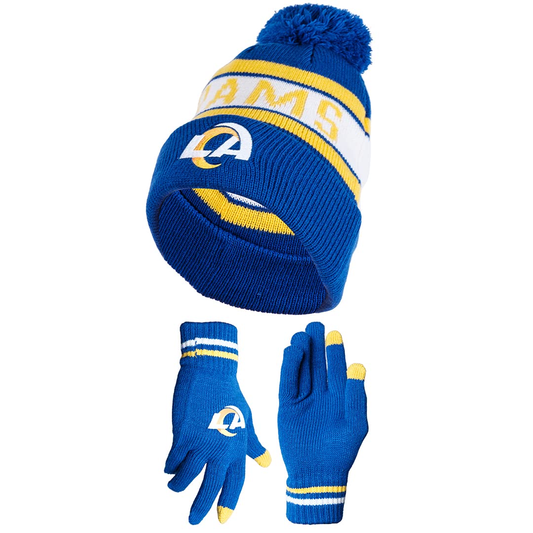 Ultra Game NFL Los Angeles Rams Unisex Super Soft Winter Beanie Knit Hat With Extra Warm Touch Screen Gloves|Los Angeles Rams - UltraGameShop