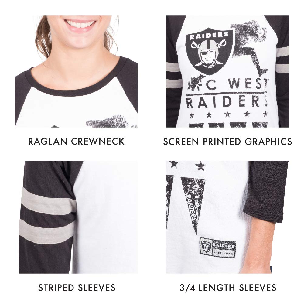 Ultra Game NFL Las Vegas Raiders Womens Running Game 3/4 Long Sleeve Tee Shirt|Las Vegas Raiders