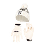 Ultra Game NFL Las Vegas Raiders Womens Super Soft Cable Knit Winter Beanie Knit Hat with Extra Warm Touch Screen Gloves|Las Vegas Raiders