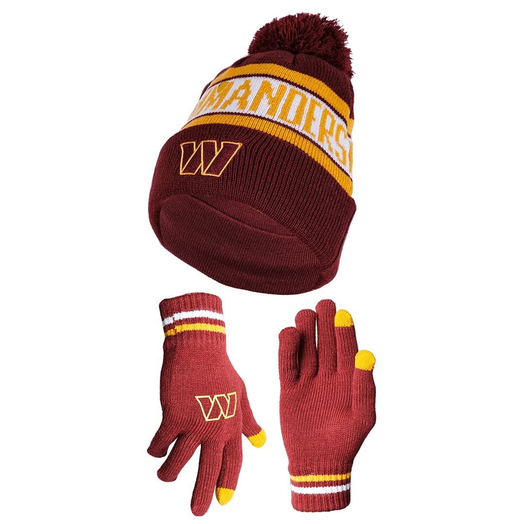 Ultra Game NFL Washington Commanders Unisex Super Soft Winter Beanie Knit Hat With Extra Warm Touch Screen Gloves|Washington Commanders - UltraGameShop