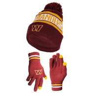 Ultra Game NFL Washington Commanders Unisex Super Soft Winter Beanie Knit Hat With Extra Warm Touch Screen Gloves|Washington Commanders
