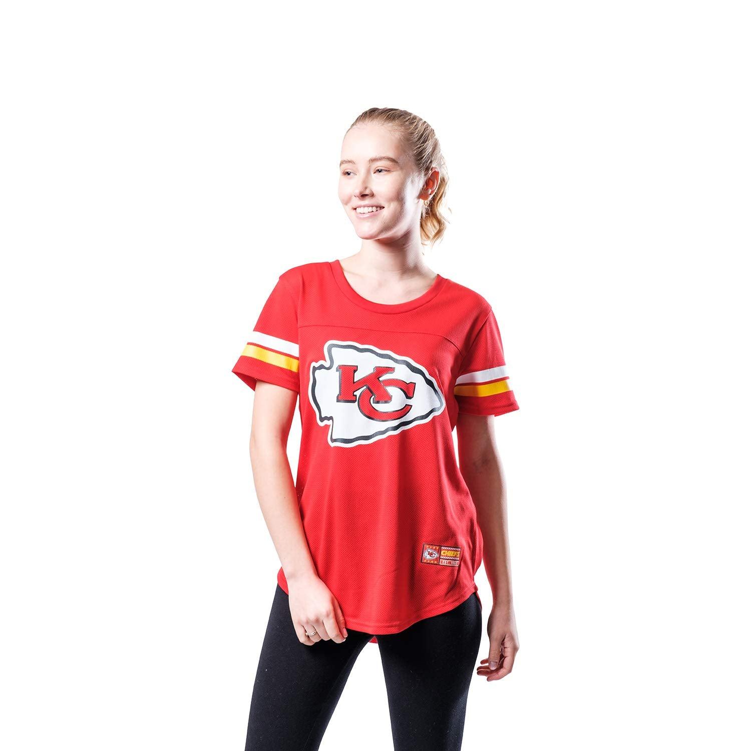 Ultra Game NFL Kansas City Chiefs Womens Soft Mesh Varsity Stripe T-Shirt|Kansas City Chiefs - UltraGameShop