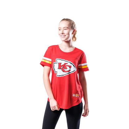 Ultra Game NFL Kansas City Chiefs Womens Soft Mesh Varsity Stripe T-Shirt|Kansas City Chiefs - UltraGameShop