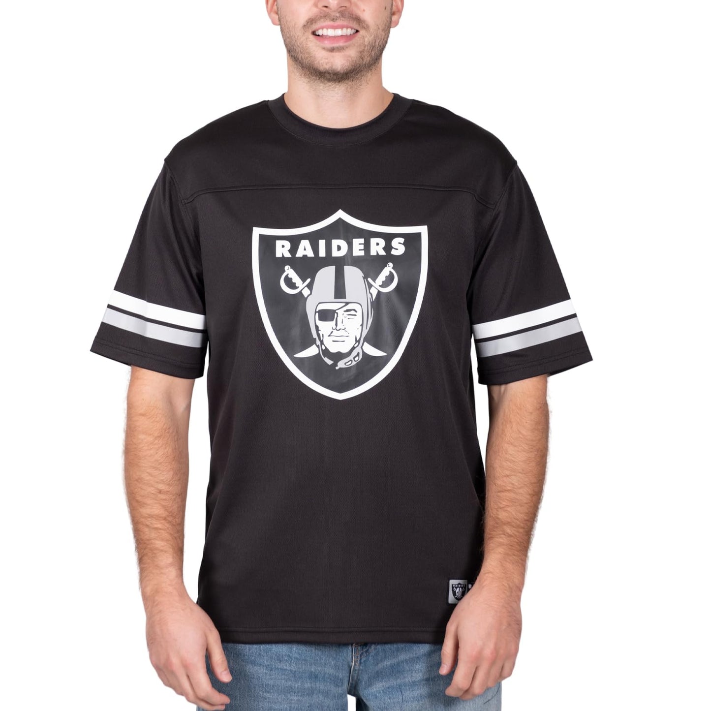 Ultra Game NFL Mens Standard Jersey Crew Neck Mesh Stripe T-Shirt|Las Vegas Raiders - UltraGameShop