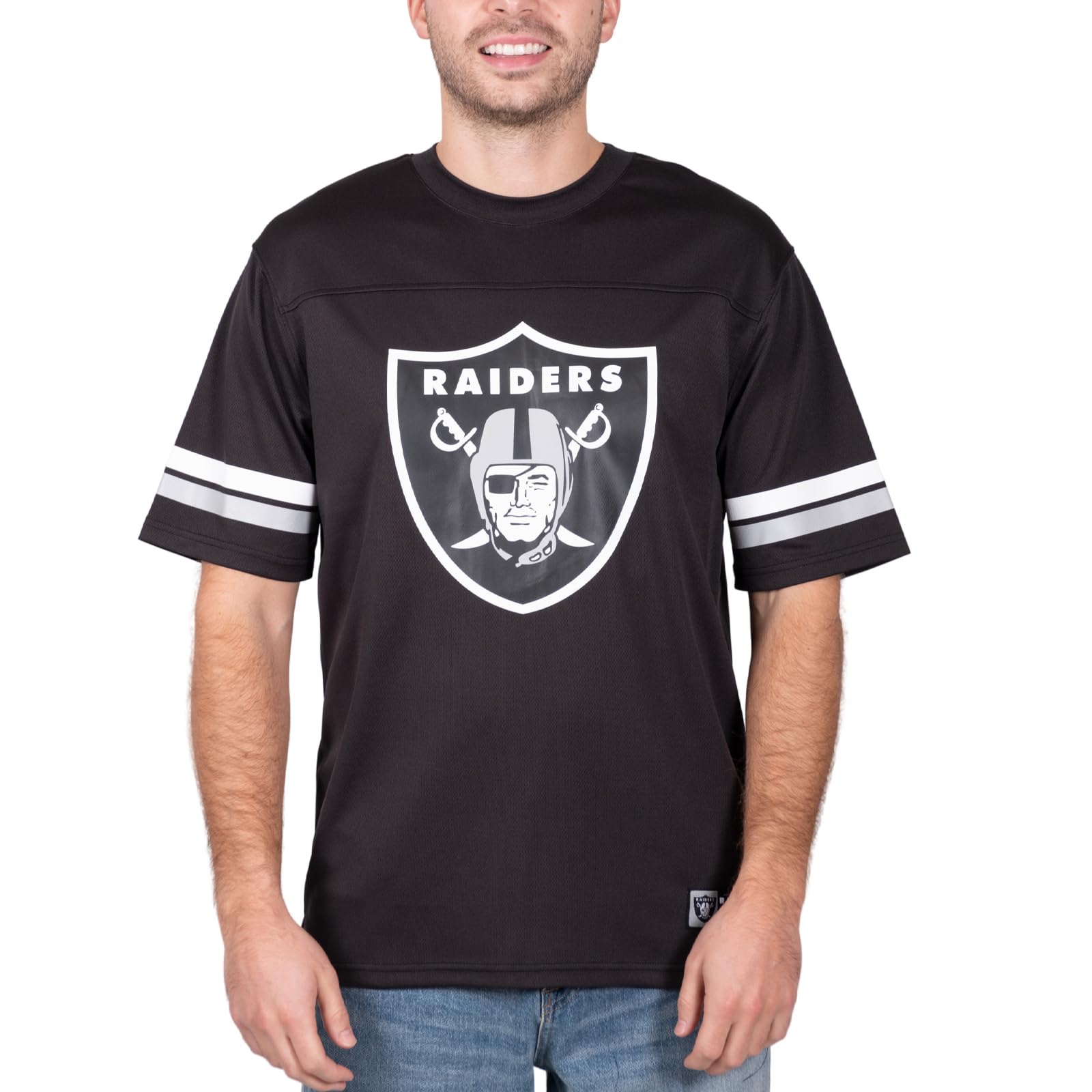 Ultra Game NFL Mens Standard Jersey Crew Neck Mesh Stripe T-Shirt|Las Vegas Raiders - UltraGameShop