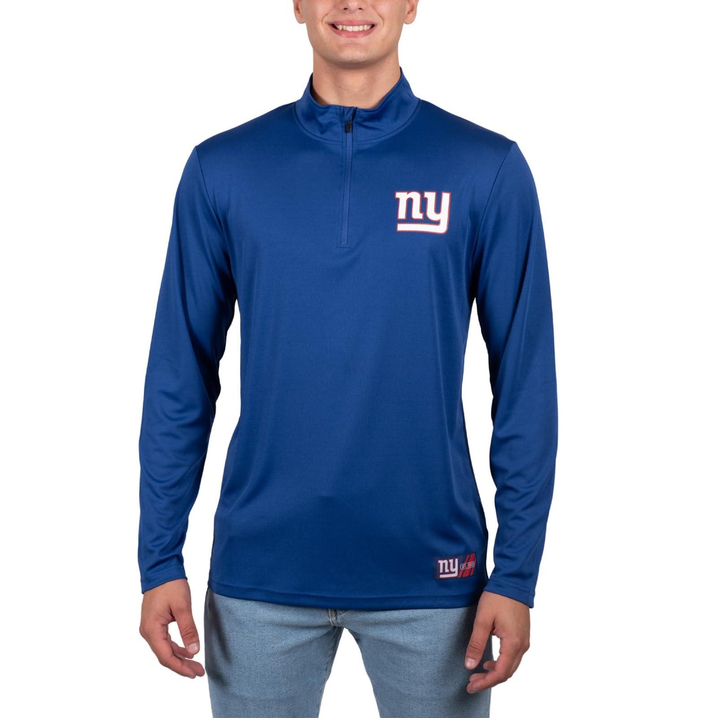 Ultra Game NFL New York Giants Mens Super Soft Quarter Zip Long Sleeve T-Shirt|New York Giants - UltraGameShop