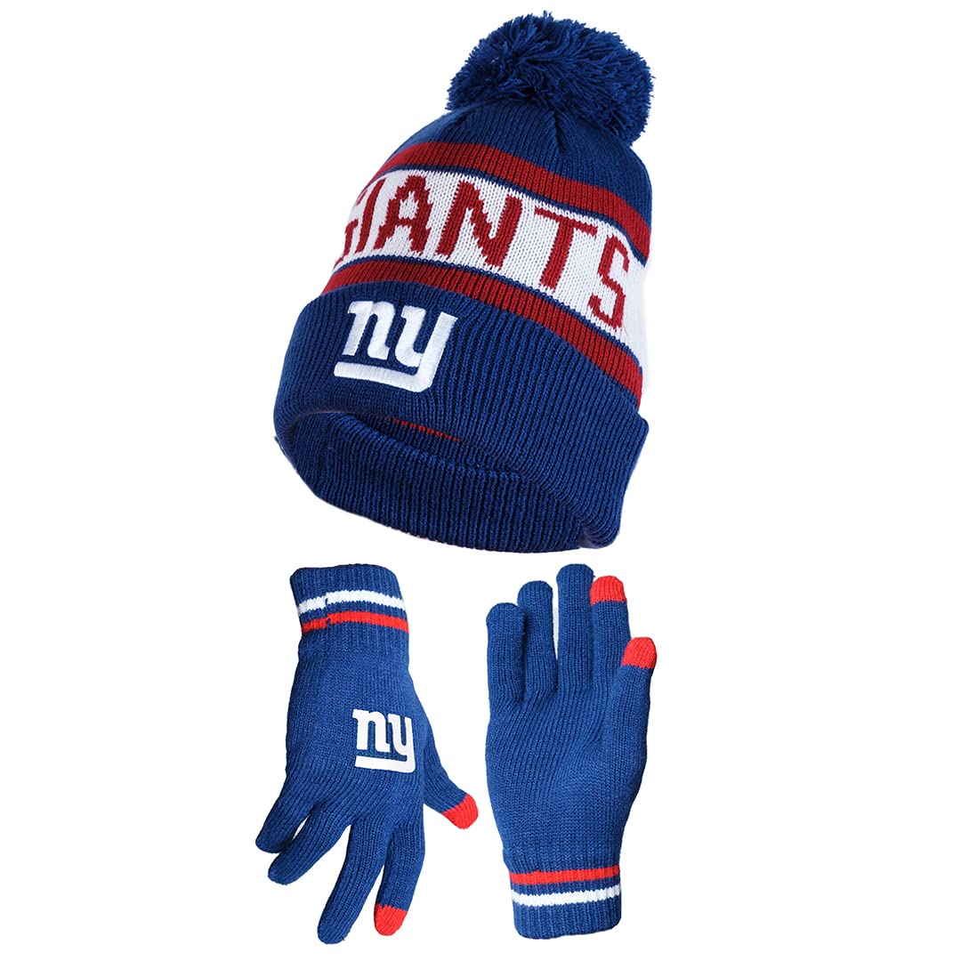 Ultra Game NFL New York Giants Unisex Super Soft Winter Beanie Knit Hat With Extra Warm Touch Screen Gloves|New York Giants - UltraGameShop