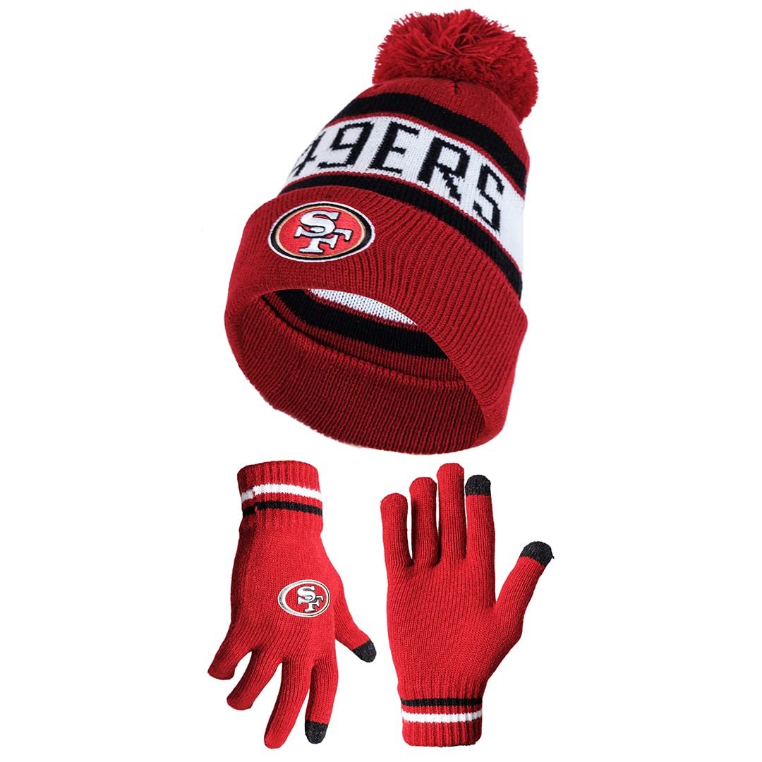 Ultra Game NFL San Francisco 49ers Unisex Super Soft Winter Beanie Knit Hat With Extra Warm Touch Screen Gloves|San Francisco 49ers - UltraGameShop