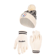Ultra Game NFL Pittsburgh Steelers Womens Super Soft Cable Knit Winter Beanie Knit Hat with Extra Warm Touch Screen Gloves|Pittsburgh Steelers