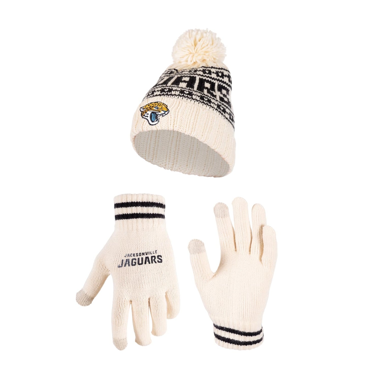 Ultra Game NFL Jacksonville Jaguars Womens Super Soft Cable Knit Winter Beanie Knit Hat with Extra Warm Touch Screen Gloves|Jacksonville Jaguars - UltraGameShop