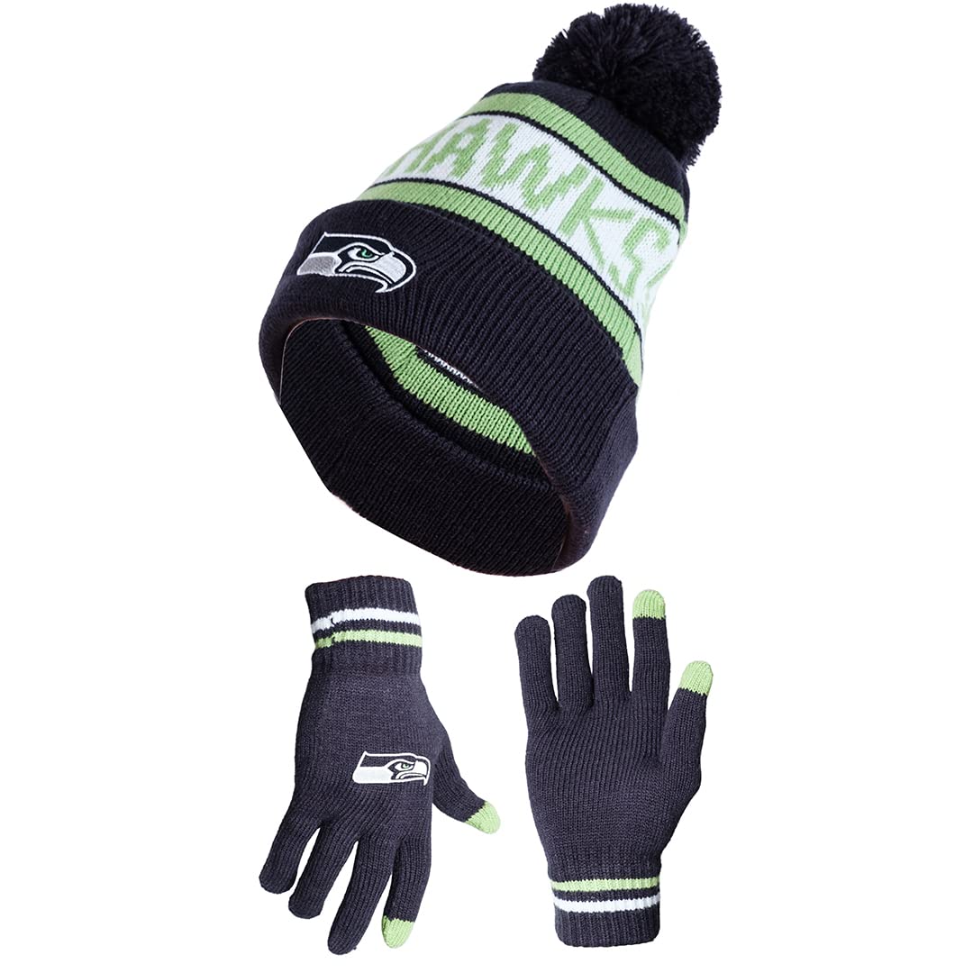 Ultra Game NFL Seattle Seahawks Unisex Super Soft Winter Beanie Knit Hat With Extra Warm Touch Screen Gloves|Seattle Seahawks - UltraGameShop