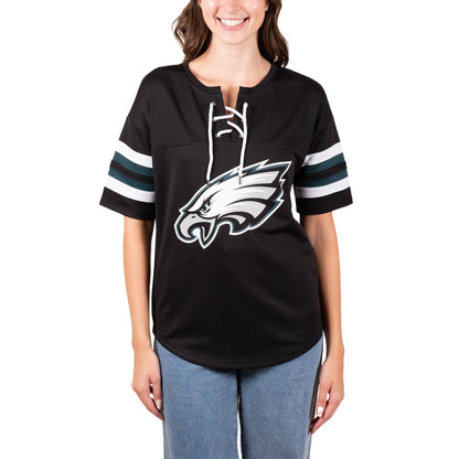 Ultra Game NFL Philadelphia Eagles Womens Standard Lace Up Tee Shirt Penalty Box|Philadelphia Eagles - UltraGameShop