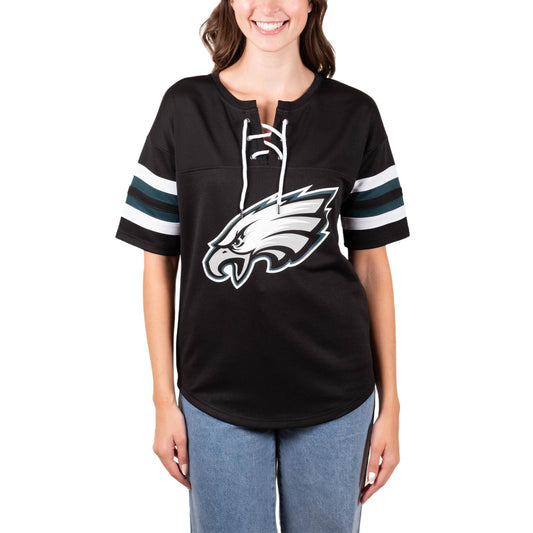 Ultra Game NFL Philadelphia Eagles Womens Standard Lace Up Tee Shirt Penalty Box|Philadelphia Eagles - UltraGameShop