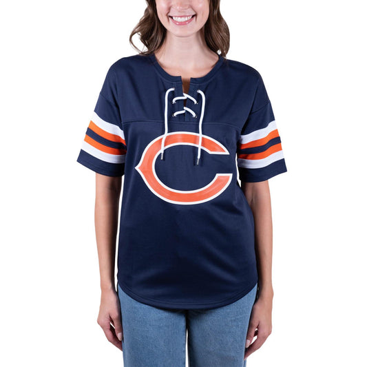 Ultra Game NFL Chicago Bears Womens Standard Lace Up Tee Shirt Penalty Box|Chicago Bears - UltraGameShop