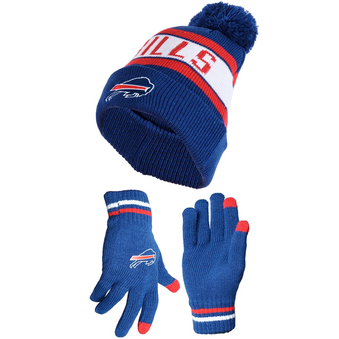 Ultra Game NFL Buffalo Bills Unisex Super Soft Winter Beanie Knit Hat With Extra Warm Touch Screen Gloves|Buffalo Bills - UltraGameShop