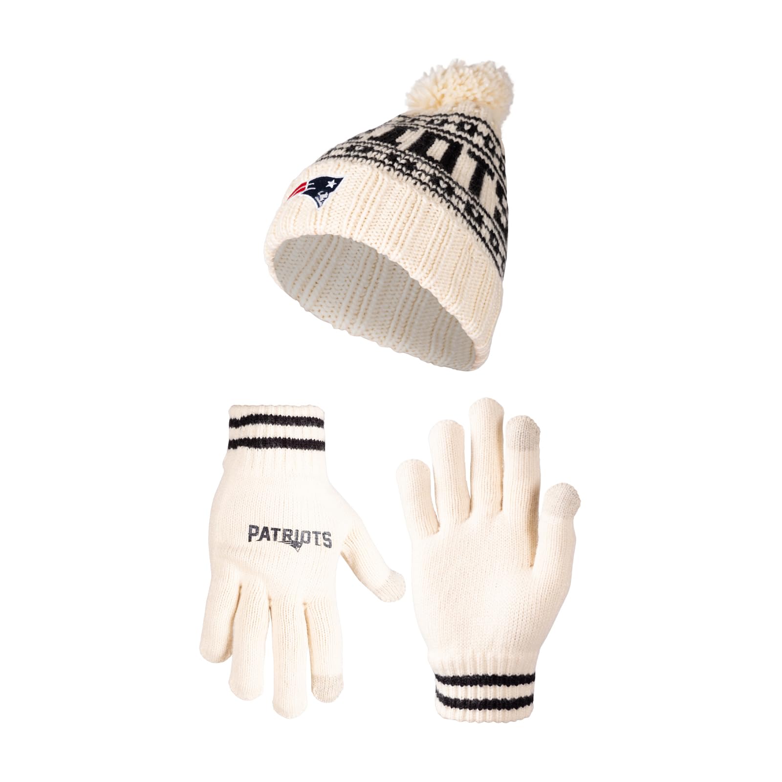 Ultra Game NFL New England Patriots Womens Super Soft Cable Knit Winter Beanie Knit Hat with Extra Warm Touch Screen Gloves|New England Patriots - UltraGameShop