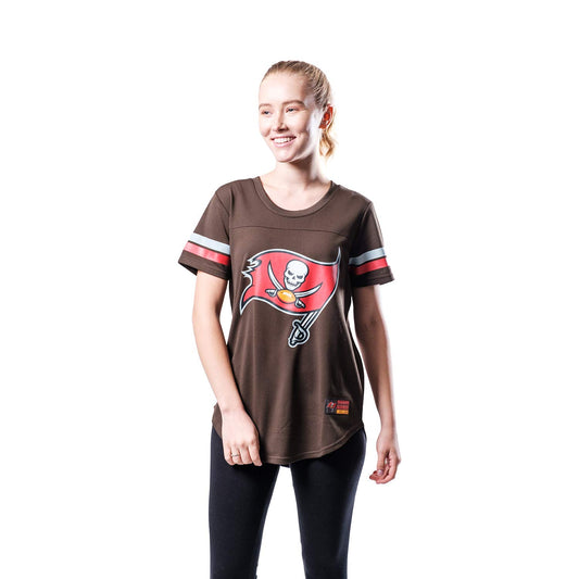 Ultra Game NFL Tampa Bay Buccaneers Womens Soft Mesh Varsity Stripe T-Shirt|Tampa Bay Buccaneers - UltraGameShop