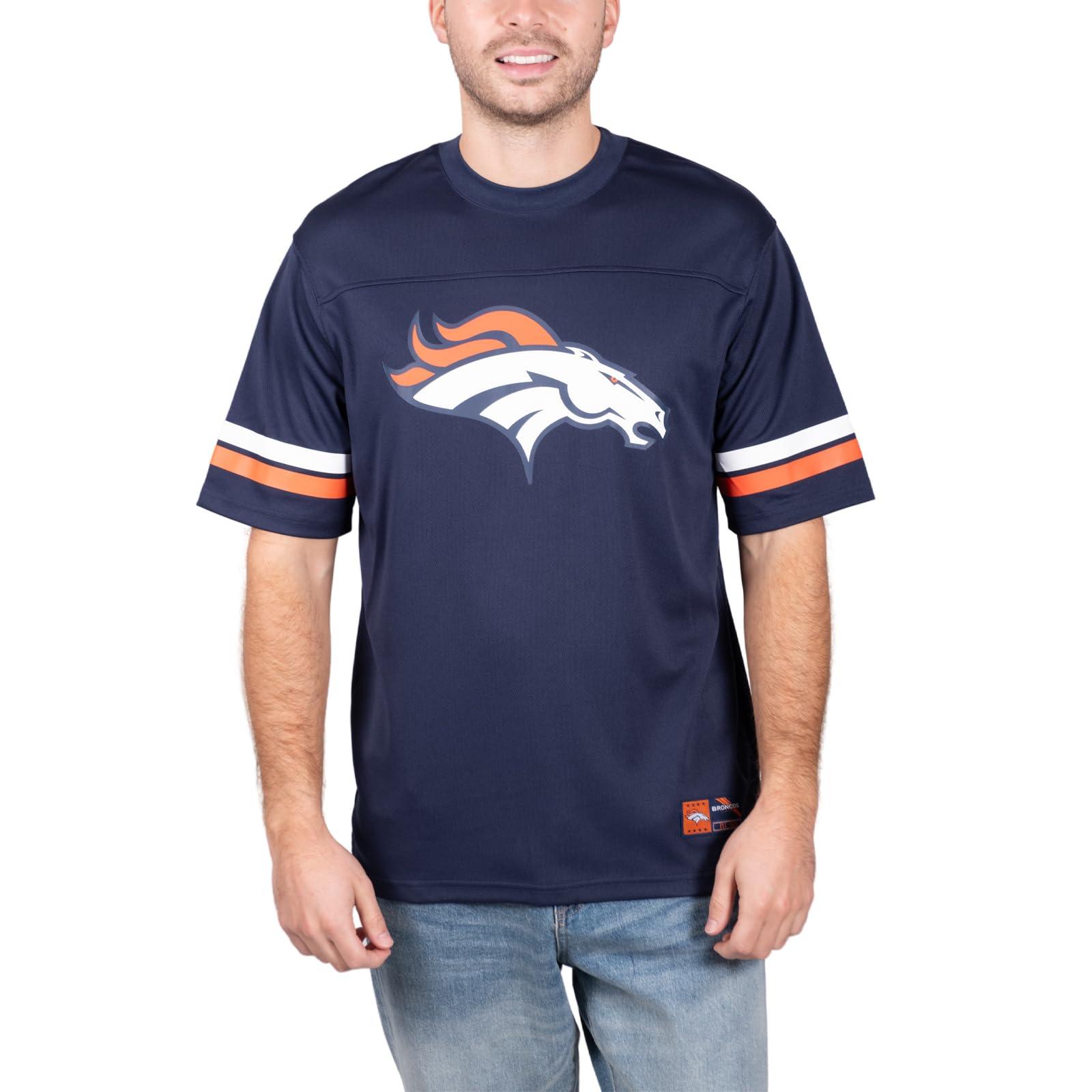 Ultra Game NFL Denver Broncos Mens Standard Jersey Crew Neck Mesh Stripe T-Shirt|Denver Broncos - UltraGameShop