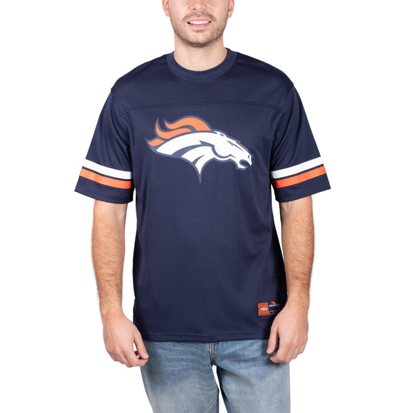 Ultra Game NFL Denver Broncos Mens Standard Jersey Crew Neck Mesh Stripe T-Shirt|Denver Broncos
