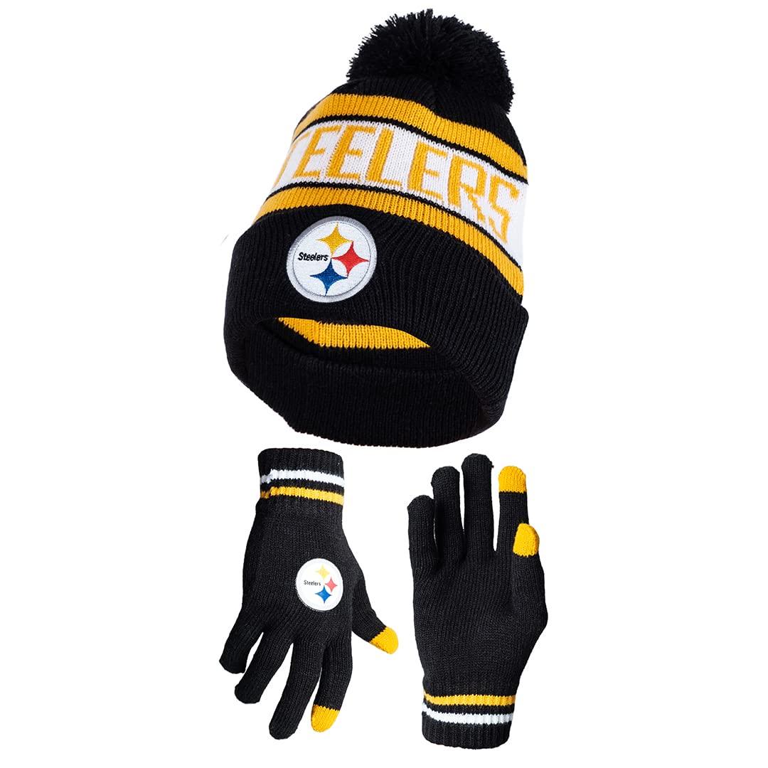 Ultra Game NFL Pittsburgh Steelers Unisex Super Soft Winter Beanie Knit Hat With Extra Warm Touch Screen Gloves|Pittsburgh Steelers - UltraGameShop