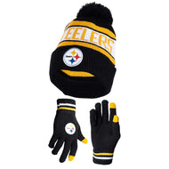 Ultra Game NFL Pittsburgh Steelers Unisex Super Soft Winter Beanie Knit Hat With Extra Warm Touch Screen Gloves|Pittsburgh Steelers