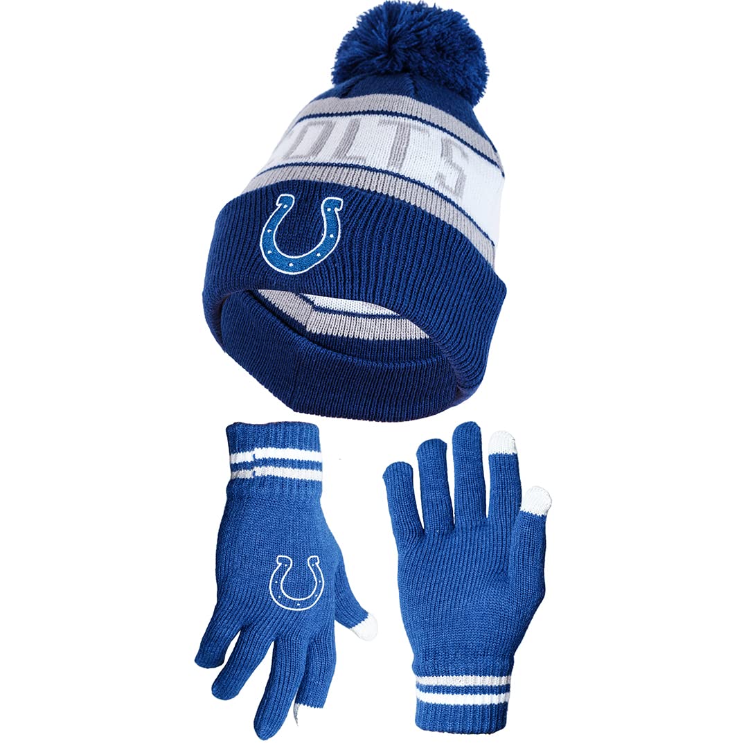 Ultra Game NFL Indianapolis Colts Unisex Super Soft Winter Beanie Knit Hat With Extra Warm Touch Screen Gloves|Indianapolis Colts