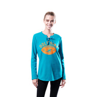 Ultra Game NFL Miami Dolphins Womens Fleece Long Sleeve Lace -Up Sweatshirt|Miami Dolphins