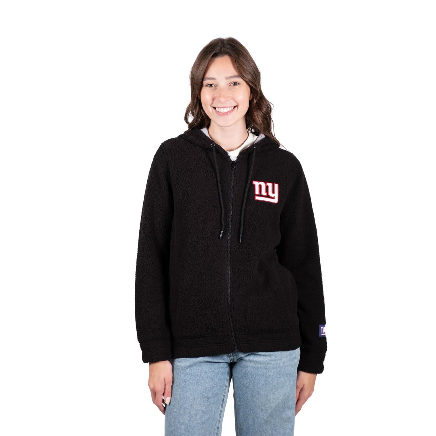 Ultra Game NFL New York Giants Womens Full Zip Soft Sherpa Hoodie Sweatshirt Jacket|New York Giants - UltraGameShop