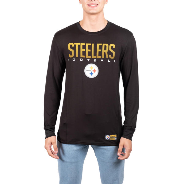 Ultra Game NFL Pittsburgh Steelers Mens Active Lightweight Quick Dry Long Sleeve T-Shirt|Pittsburgh Steelers