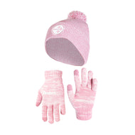 Ultra Game NFL Pittsburgh Steelers Womens Super Soft Pink Marl Winter Beanie Knit Hat with Extra Warm Touch Screen Gloves|Pittsburgh Steelers