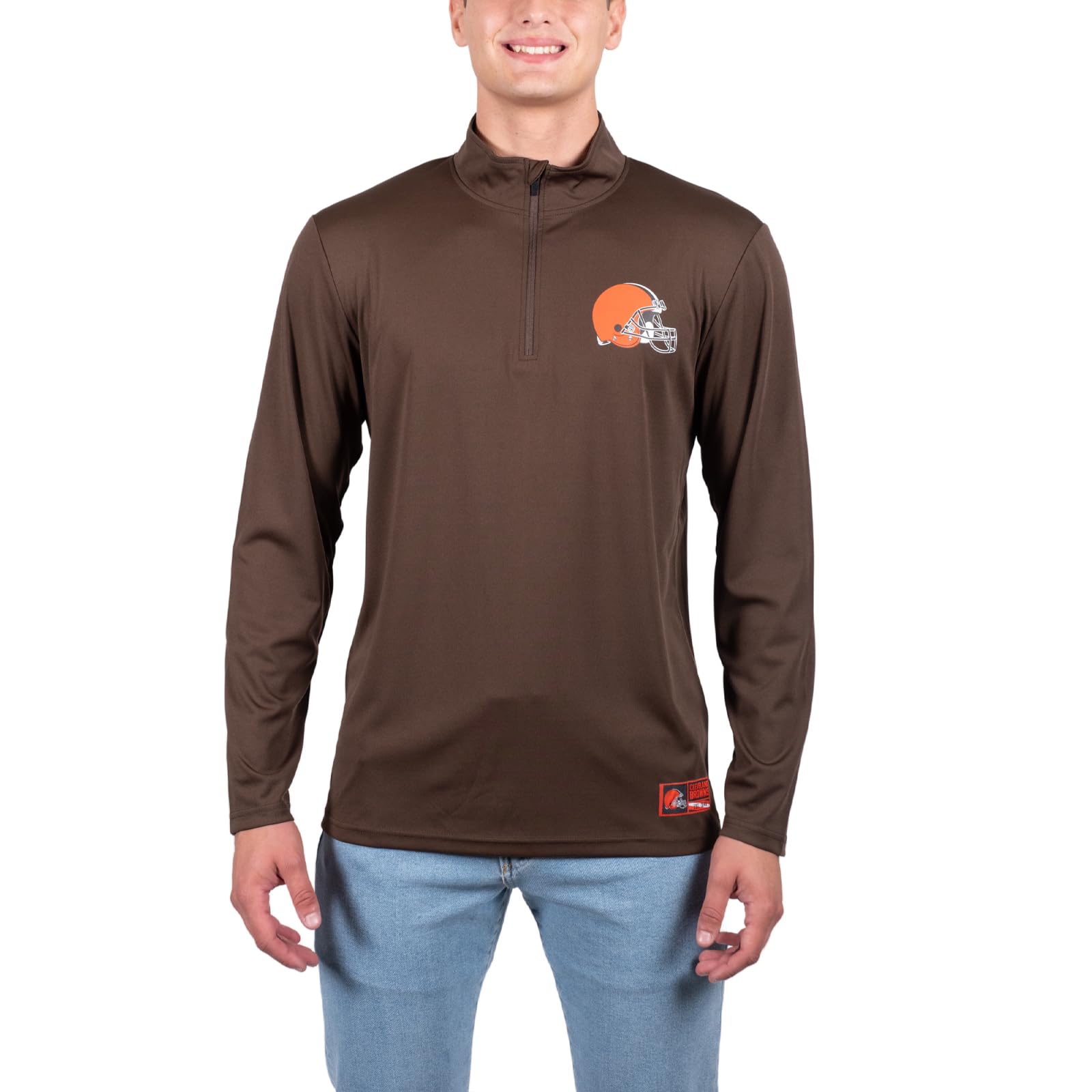 Ultra Game NFL Cleveland Browns Mens Super Soft Quarter Zip Long Sleeve T-Shirt|Cleveland Browns - UltraGameShop