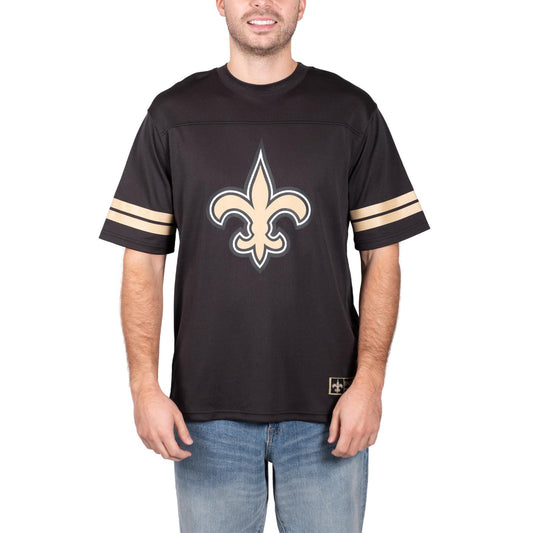 Ultra Game NFL New Orleans Saints Mens Standard Jersey Crew Neck Mesh Stripe T-Shirt|New Orleans Saints - UltraGameShop