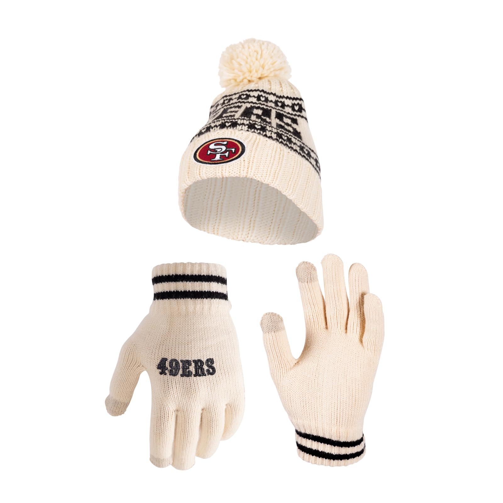 Ultra Game NFL San Francisco 49ers Womens Super Soft Cable Knit Winter Beanie Knit Hat with Extra Warm Touch Screen Gloves|San Francisco 49ers