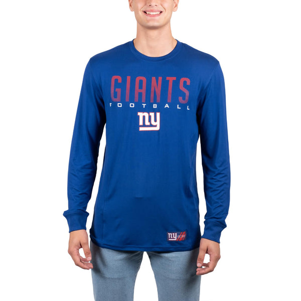 Ultra Game NFL New York Giants Mens Active Lightweight Quick Dry Long Sleeve T-Shirt|New York Giants
