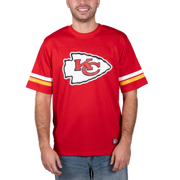 Ultra Game NFL Kansas City Chiefs Mens Standard Jersey Crew Neck Mesh Stripe T-Shirt|Kansas City Chiefs