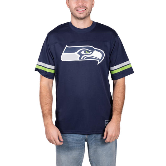 Ultra Game NFL Seattle Seahawks Mens Standard Jersey Crew Neck Mesh Stripe T-Shirt|Seattle Seahawks - UltraGameShop