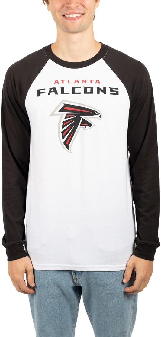 Ultra Game NFL Mens Super Soft Raglan Baseball Long Sleeve T-Shirt| Atlanta Falcons - UltraGameShop