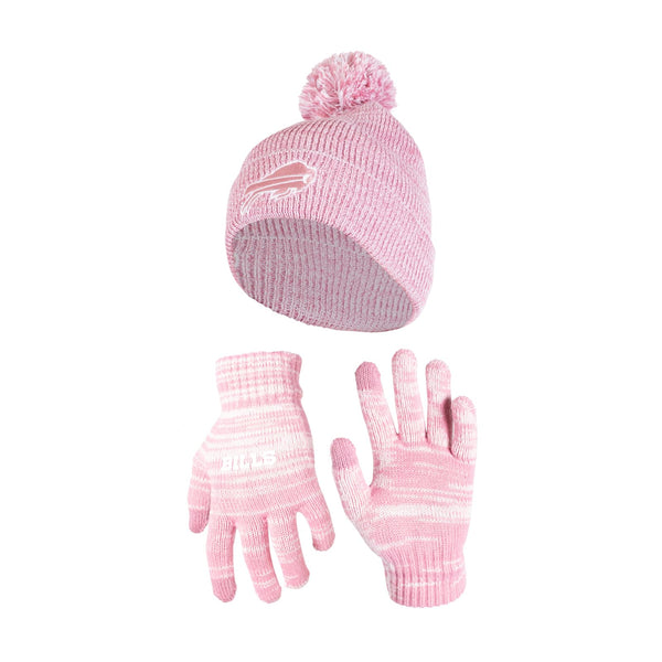 Ultra Game NFL Buffalo Bills Womens Super Soft Pink Marl Winter Beanie Knit Hat with Extra Warm Touch Screen Gloves|Buffalo Bills