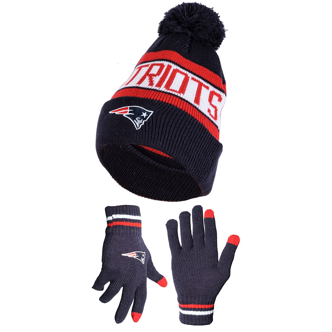 Ultra Game NFL New England Patriots Unisex Super Soft Winter Beanie Knit Hat With Extra Warm Touch Screen Gloves|New England Patriots - UltraGameShop