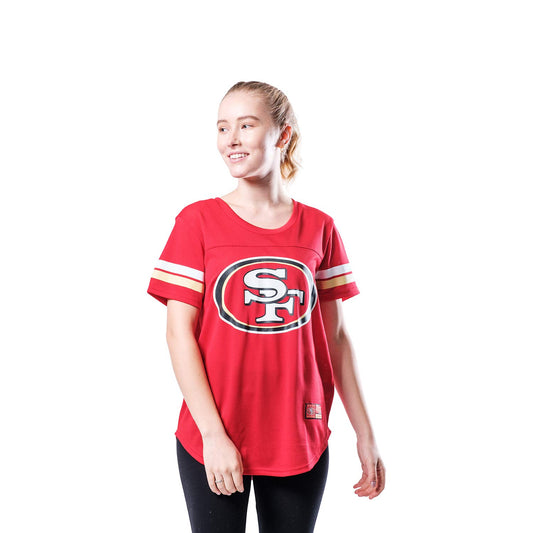 Ultra Game NFL San Francisco 49ers Womens Soft Mesh Varsity Stripe T-Shirt|San Francisco 49ers - UltraGameShop