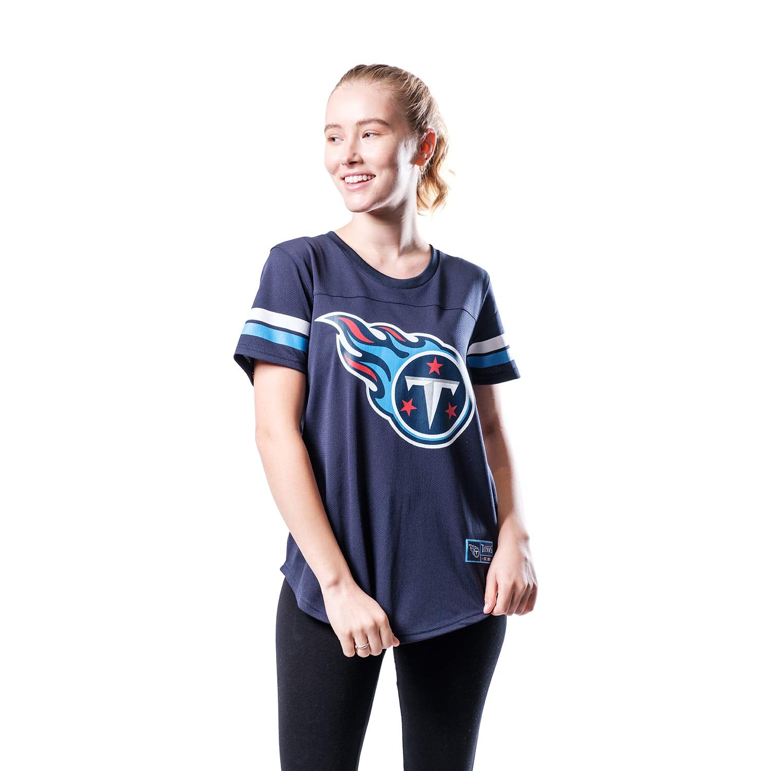 Ultra Game NFL Tennessee Titans Womens Soft Mesh Varsity Stripe T-Shirt|Tennessee Titans