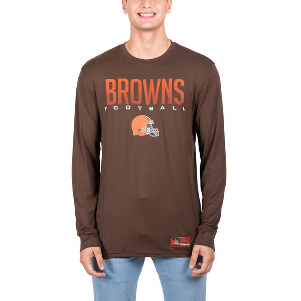 Ultra Game NFL Cleveland Browns Mens Active Lightweight Quick Dry Long Sleeve T-Shirt|Cleveland Browns