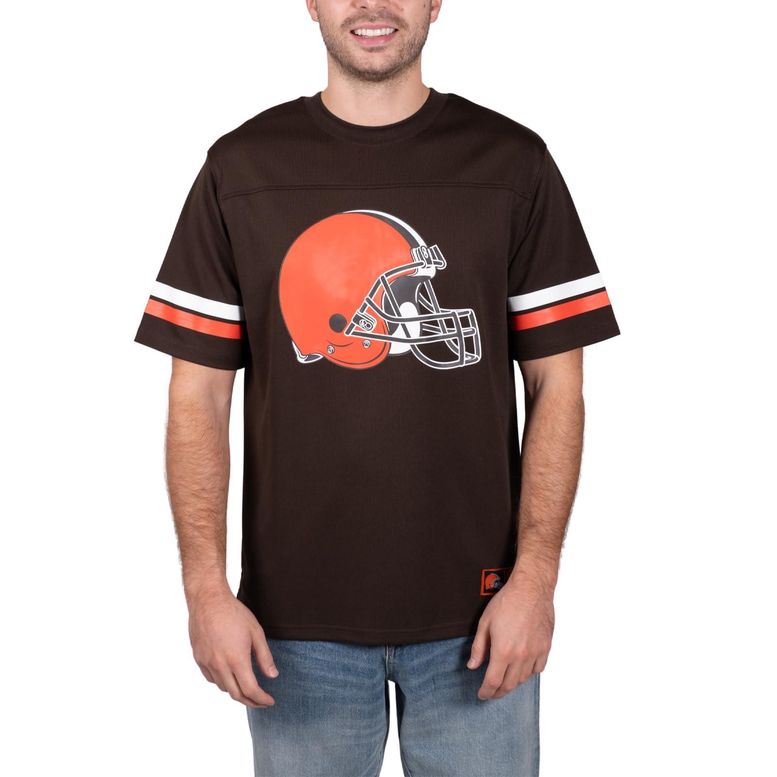 Ultra Game NFL Cleveland Browns Mens Standard Jersey Crew Neck Mesh Stripe T-Shirt|Cleveland Browns