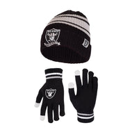 Ultra Game NFL Las Vegas Raiders Womens Super Soft Team Stripe Winter Beanie Knit Hat with Extra Warm Touch Screen Gloves|Las Vegas Raiders