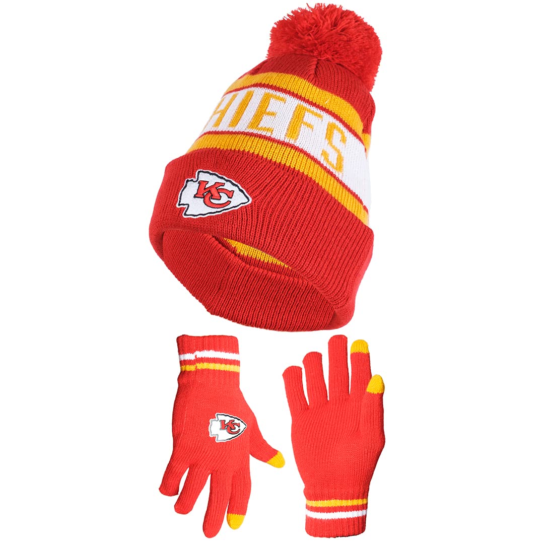 Ultra Game NFL Kansas City Chiefs Unisex Super Soft Winter Beanie Knit Hat With Extra Warm Touch Screen Gloves|Kansas City Chiefs - UltraGameShop