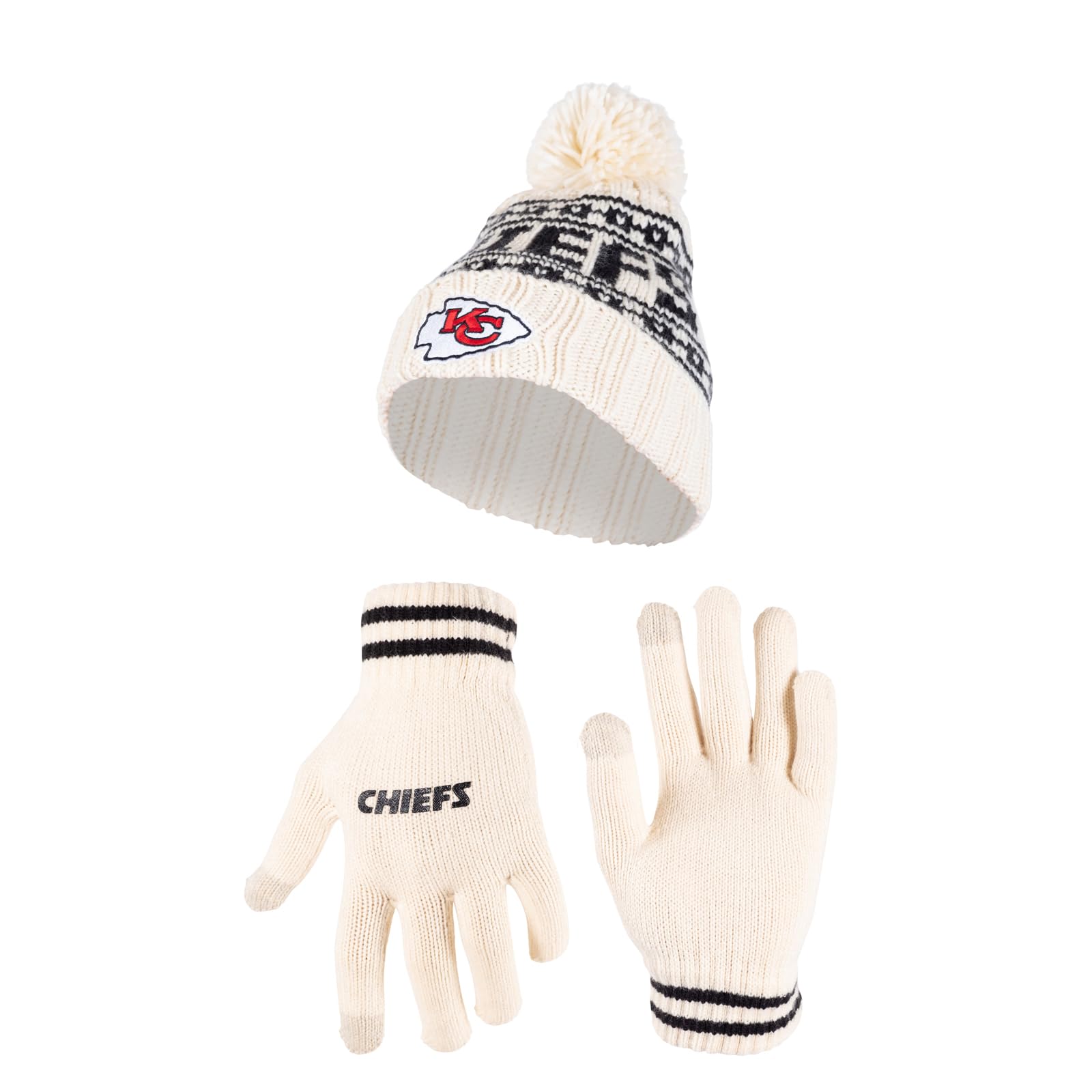 Ultra Game NFL Kansas City Chiefs Womens Super Soft Cable Knit Winter Beanie Knit Hat with Extra Warm Touch Screen Gloves|Kansas City Chiefs