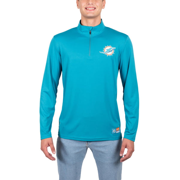 Ultra Game NFL Miami Dolphins Mens Super Soft Quarter Zip Long Sleeve T-Shirt|Miami Dolphins