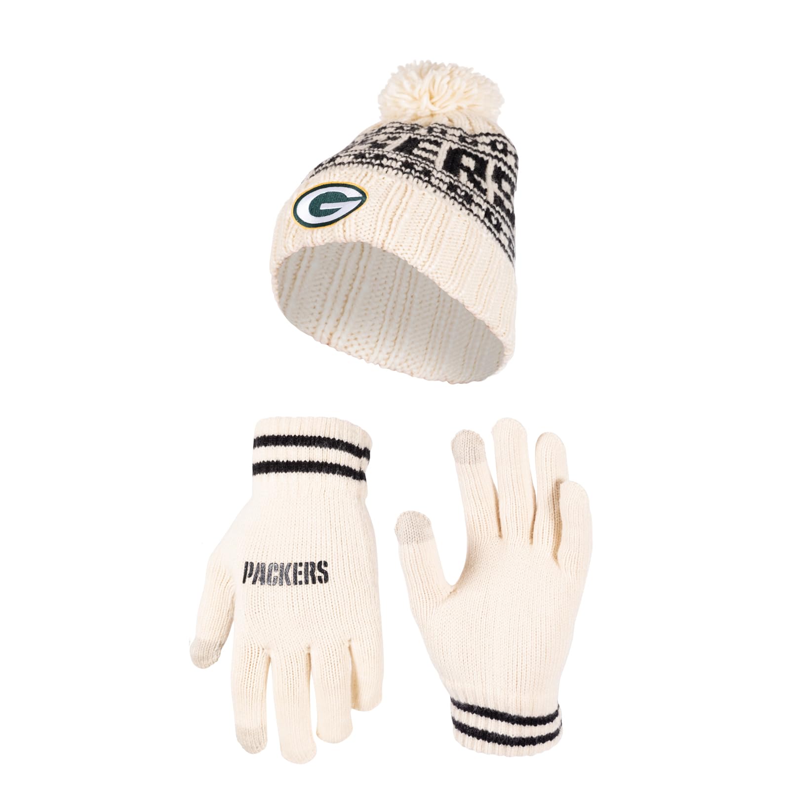 Ultra Game NFL Green Bay Packers Womens Super Soft Cable Knit Winter Beanie Knit Hat with Extra Warm Touch Screen Gloves|Green Bay Packers - UltraGameShop